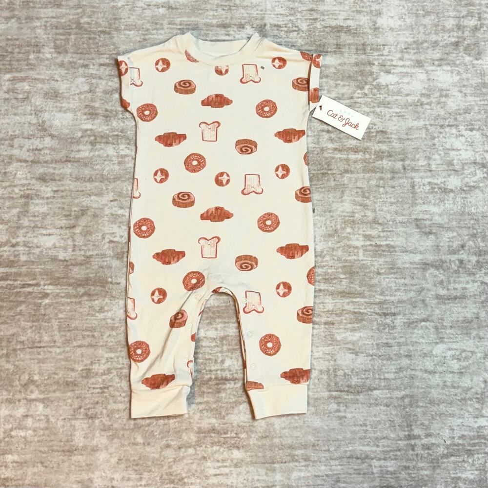 Cat & Jack Baby 3M 6M Printed Onesie Breakfast Toast Donut Snap Cute Summer New